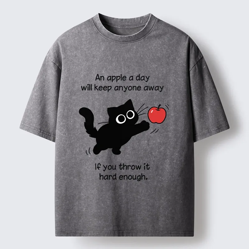 Tokyo-Tiger Funny Cat Throwing Apple Meme Washed T-Shirt