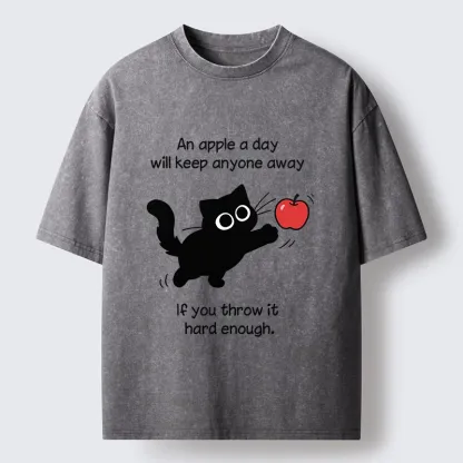 Tokyo-Tiger Funny Cat Throwing Apple Meme Washed T-Shirt