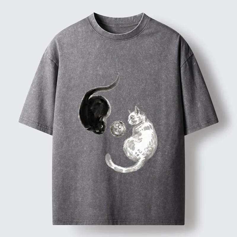 Tokyo-Tiger Cool Yin Yang Cat Art Washed T-Shirt