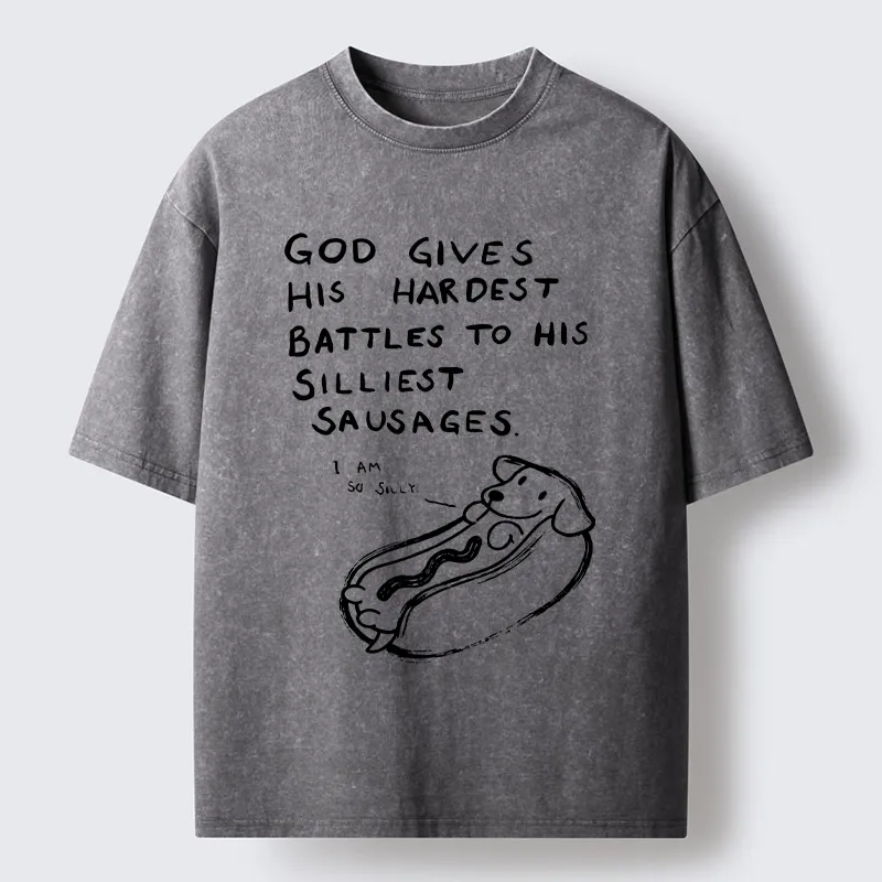 Tokyo-Tiger Silly Sausage Dog Meme Washed T-Shirt