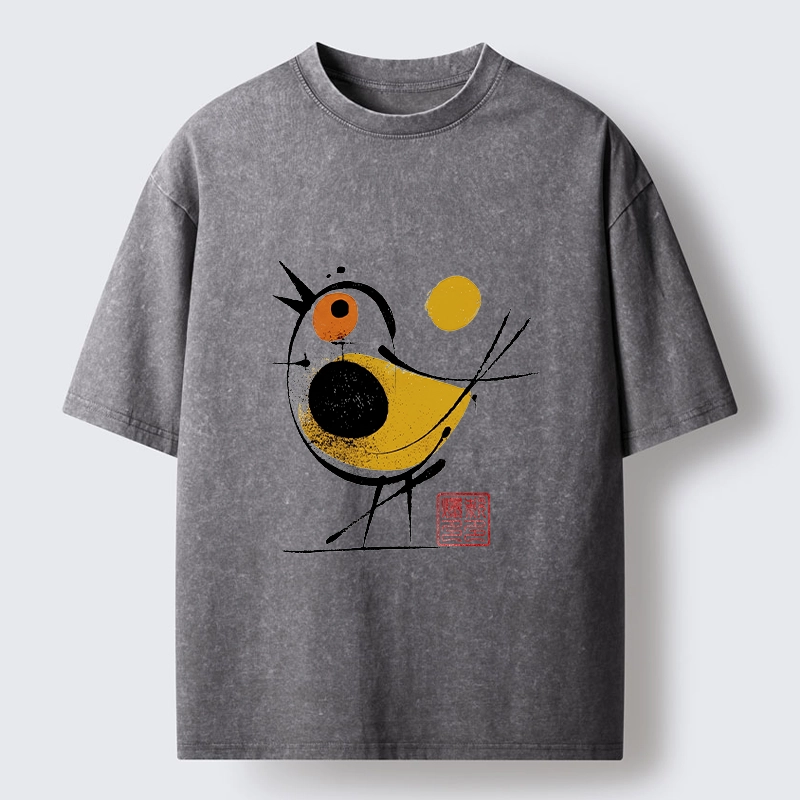 Tokyo-Tiger Aesthetic Yellow And Black Bird Washed T-Shirt