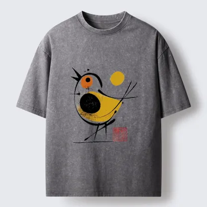 Tokyo-Tiger Aesthetic Yellow And Black Bird Washed T-Shirt