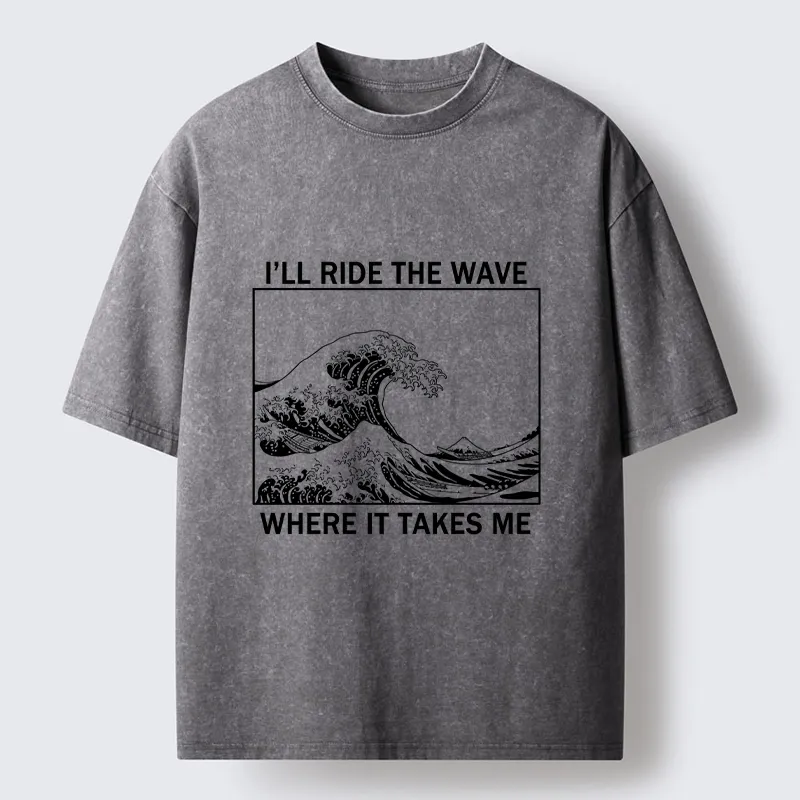 Tokyo-Tiger Stylish Black And White Wave Art Washed T-Shirt