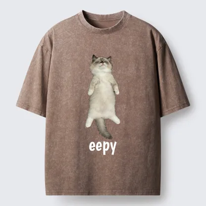 Tokyo-Tiger Cute Eepy Cat Washed T-Shirt
