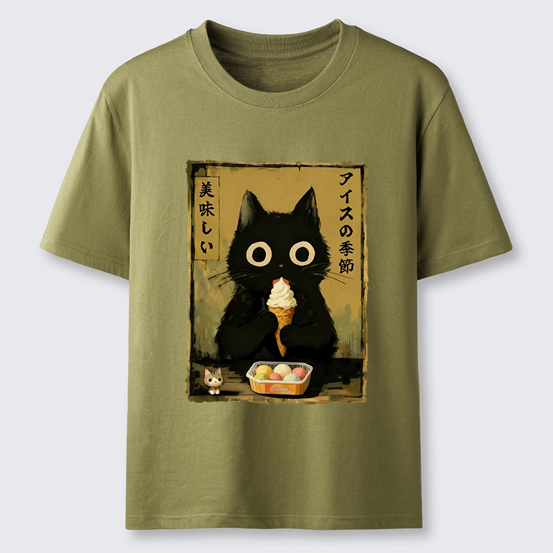 Tokyo-Tiger Black Cat Loves Ice Cream Classic T-Shirt