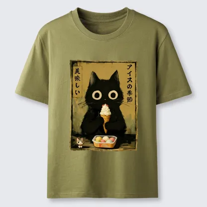 Tokyo-Tiger Black Cat Loves Ice Cream Classic T-Shirt