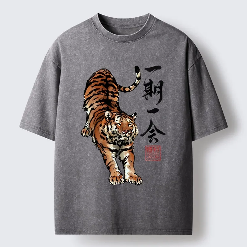 Tokyo-Tiger Japanese Ink Tiger Art Washed T-Shirt