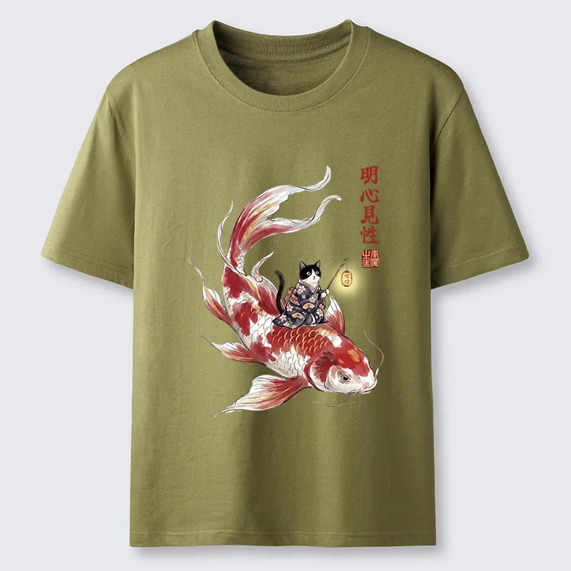 Tokyo-Tiger Cute Kimono Cat On Koi Fish Classic T-Shirt