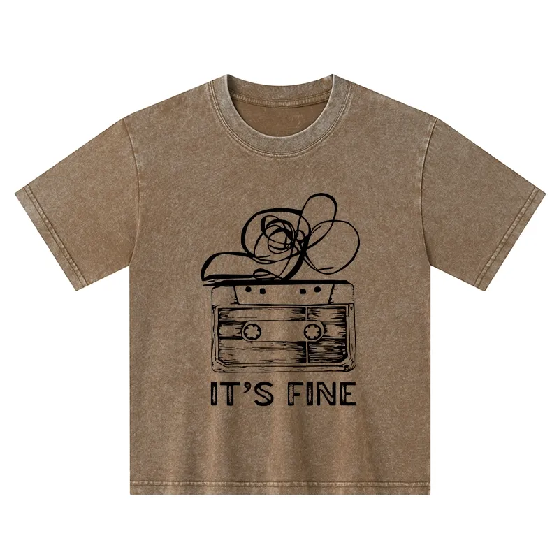Tokyo-Tiger Cassette Fine Meme Kids Washed T-Shirt