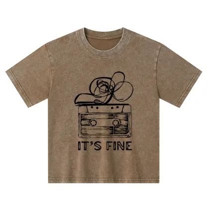 Tokyo-Tiger Cassette Fine Meme Kids Washed T-Shirt