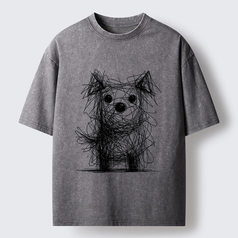 Tokyo-Tiger Scruffy Dog Chaos Art Washed T-Shirt