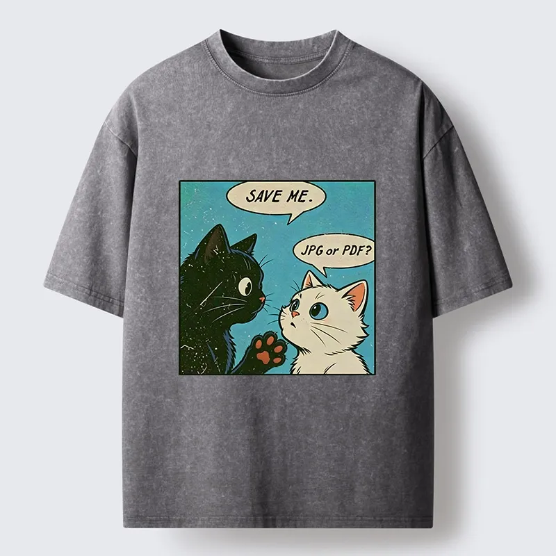 Tokyo-Tiger Black White Cat Office Meme Washed T-Shirt