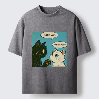 Tokyo-Tiger Black White Cat Office Meme Washed T-Shirt