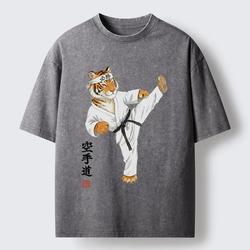 Tokyo-Tiger Karate Kick Tiger Washed T-Shirt