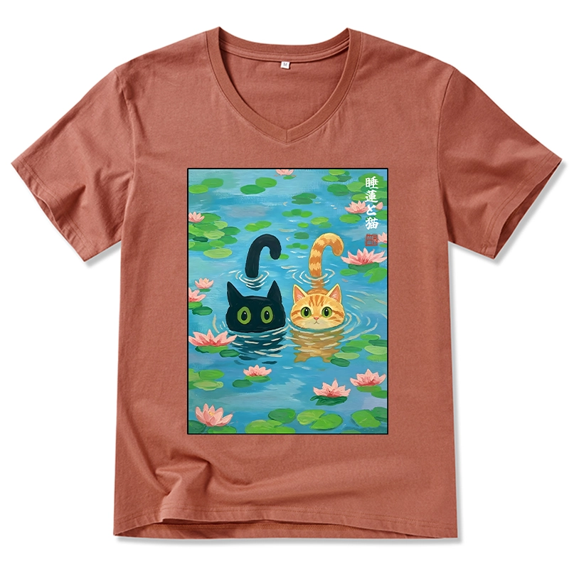 Tokyo-Tiger Cats In The Lotus Pond V-Neck Classic T-Shirt