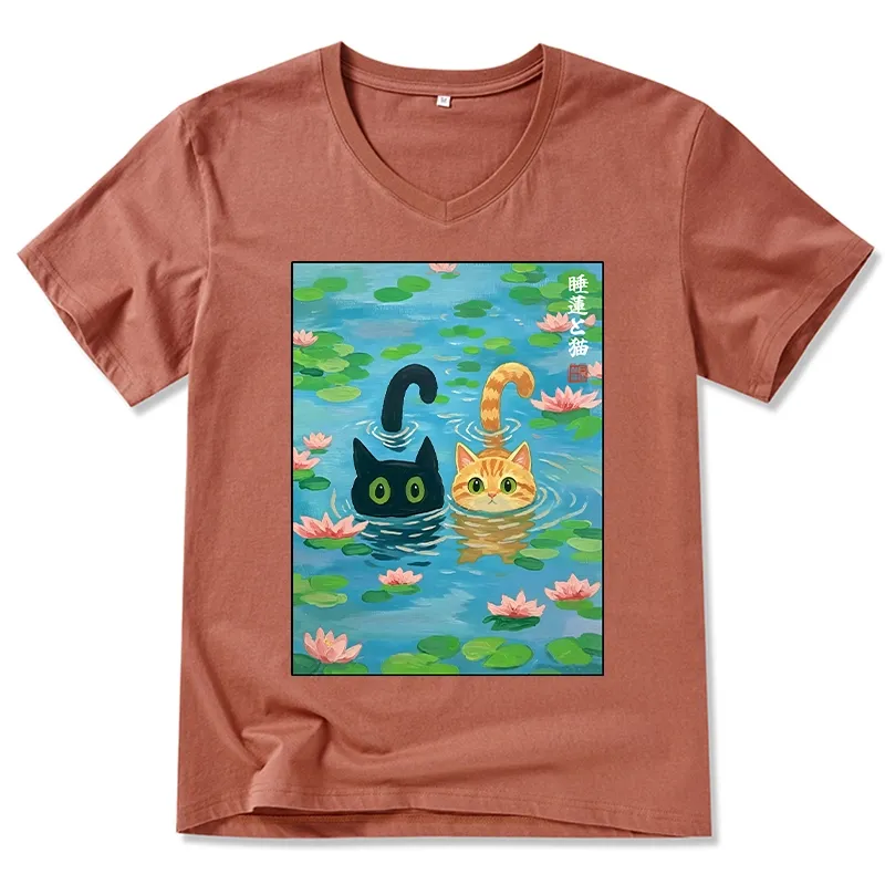 Tokyo-Tiger Cats In The Lotus Pond V-Neck Classic T-Shirt