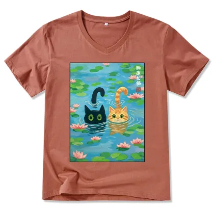 Tokyo-Tiger Cats In The Lotus Pond V-Neck Classic T-Shirt