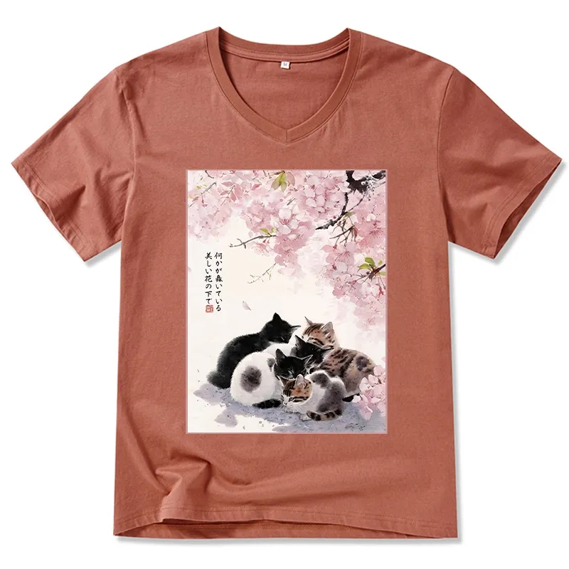 Tokyo-Tiger Cute Cats Sakura Garden V-Neck Classic T-Shirt Sale