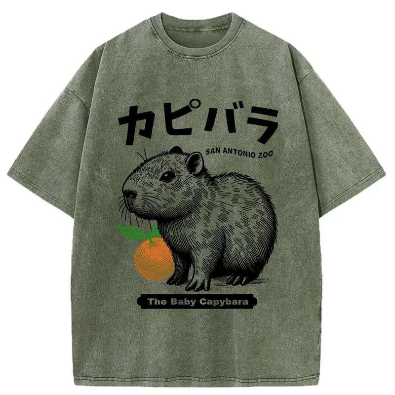 Tokyo-Tiger Cute Baby Capybara Washed T-Shirt