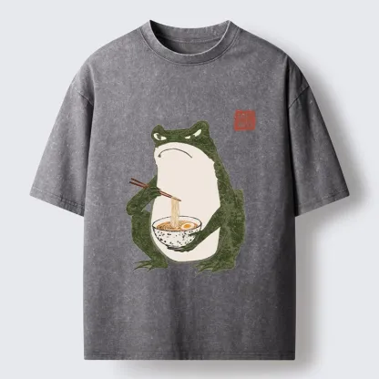 Tokyo-Tiger Grumpy Frog Loves Ramen Washed T-Shirt