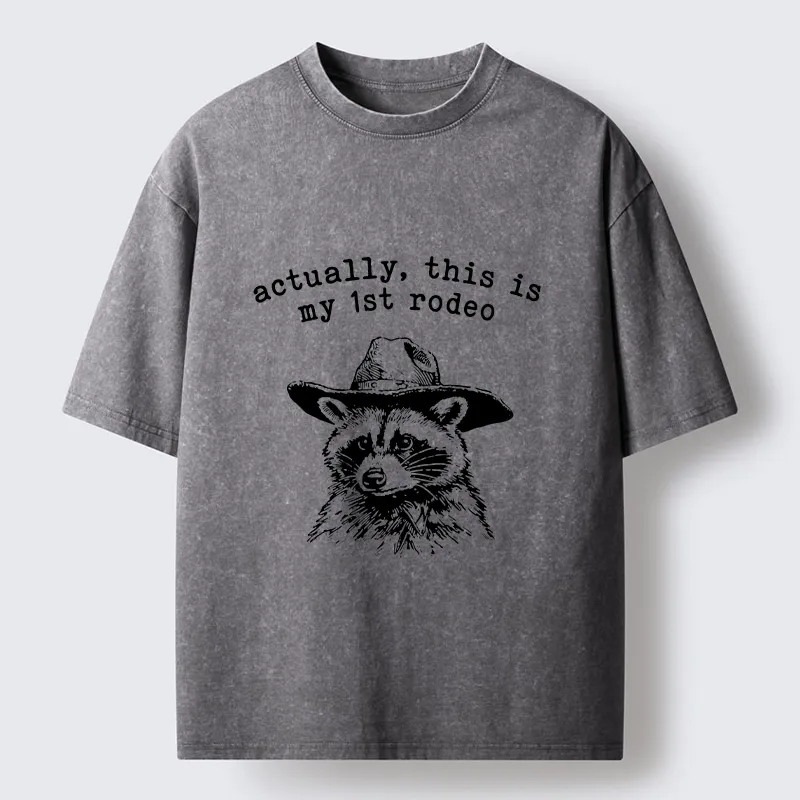 Tokyo-Tiger Cowboy Raccoon First Rodeo Meme Washed T-Shirt