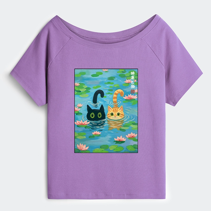Tokyo-Tiger Cats In The Lotus Pond Off Shoulder T-Shirt