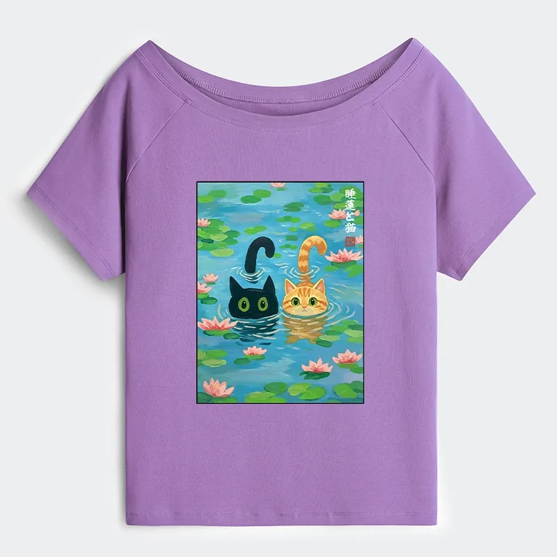 Tokyo-Tiger Cats In The Lotus Pond Off Shoulder T-Shirt