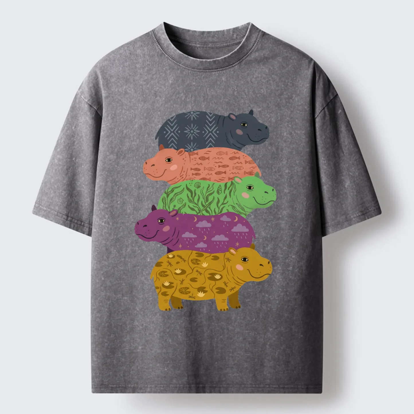 Tokyo-Tiger Stack Of Moodengs Washed T-Shirt