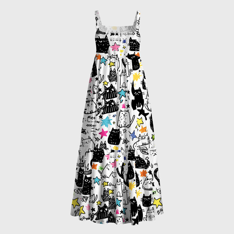 Tokyo-Tiger Cosmic Cat Doodles Maxi Dress