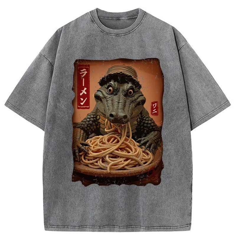 Tokyo-Tiger Ramen Lover Crocodile Washed T-Shirt