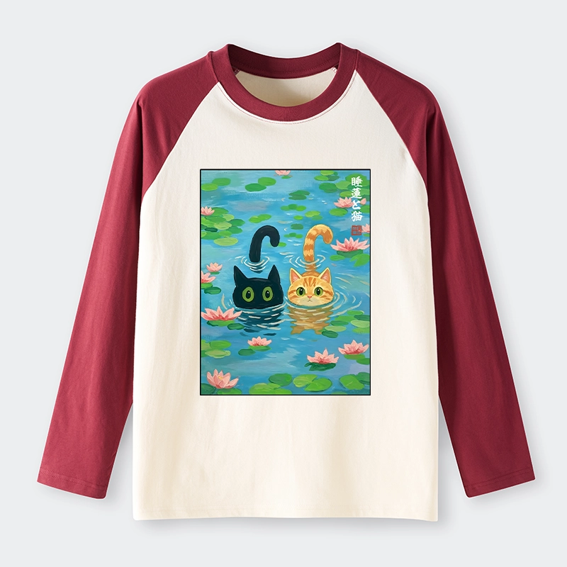 Tokyo-Tiger Cats In The Lotus Pond Raglan Long Sleeve T-shirt