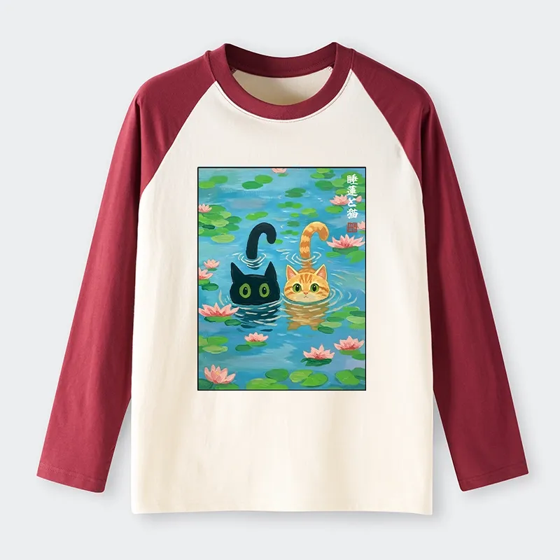 Tokyo-Tiger Cats In The Lotus Pond Raglan Long Sleeve T-shirt