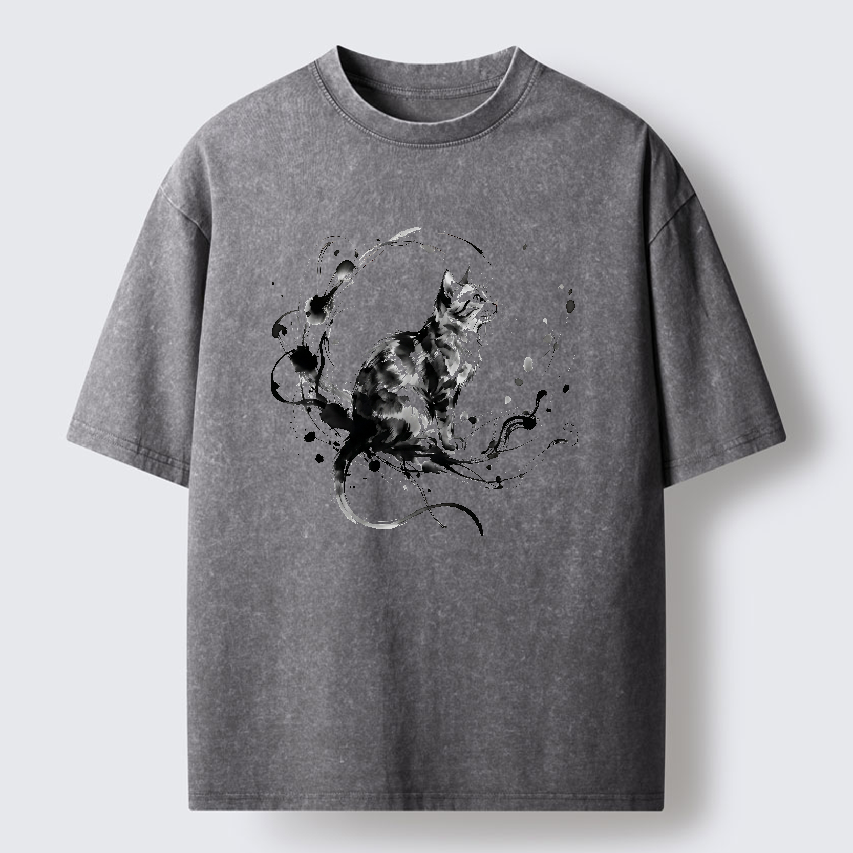 Tokyo-Tiger Ink Cat Washed T-Shirt