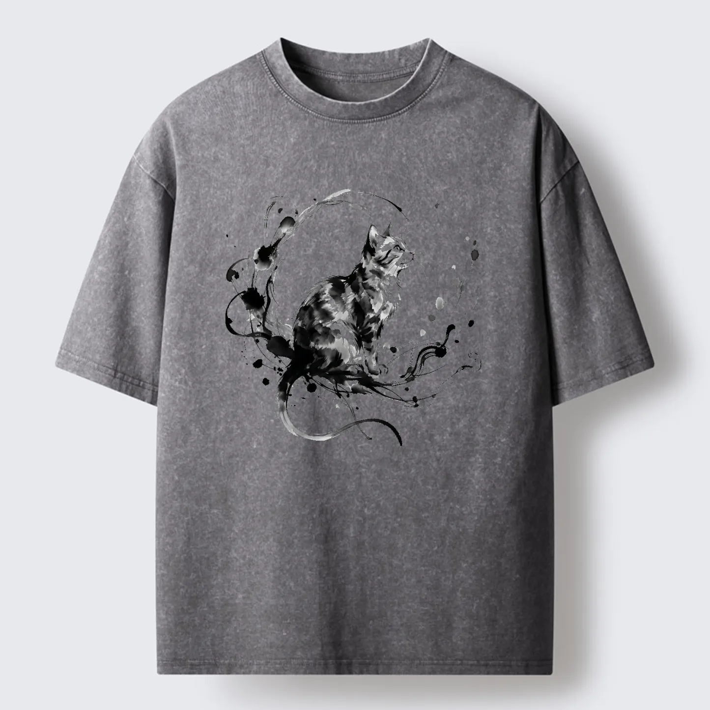 Tokyo-Tiger Ink Cat Washed T-Shirt