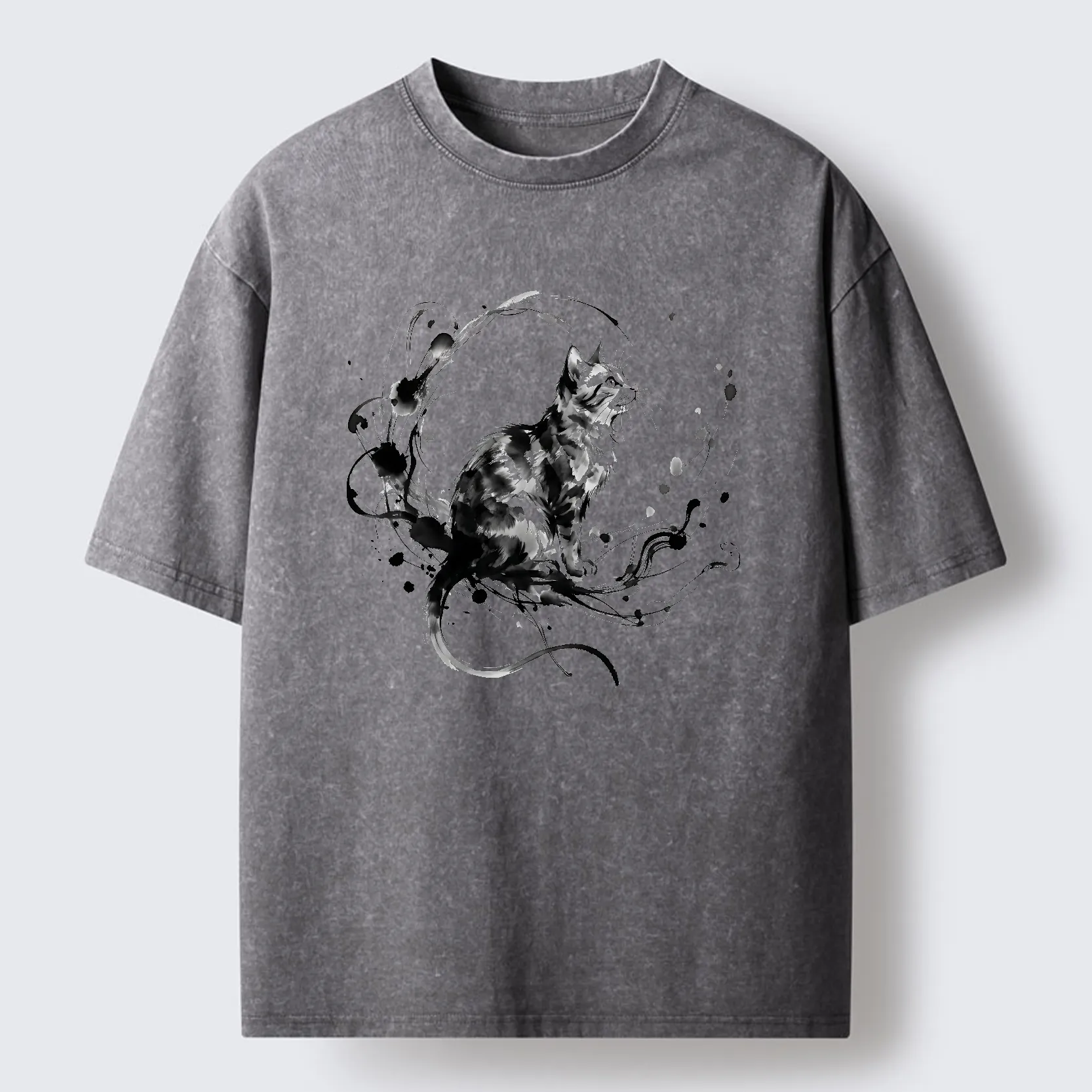 Tokyo-Tiger Ink Cat Washed T-Shirt