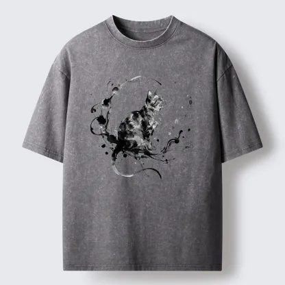 Tokyo-Tiger Ink Cat Washed T-Shirt