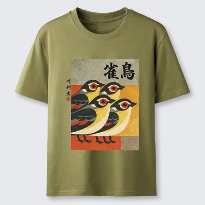 Tokyo-Tiger Cute Sparrows In Retro Japanese Print Classic T-Shirt