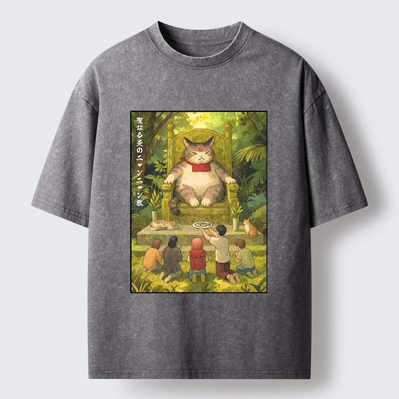 Tokyo-Tiger Cat Religion Meme With Humans Washed T-Shirt
