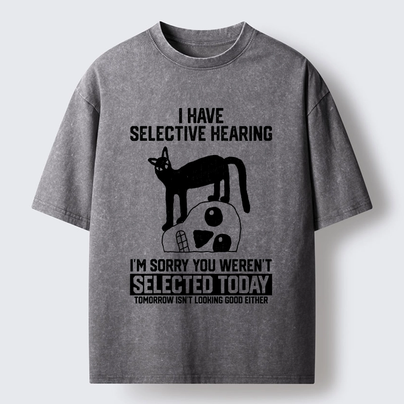 Tokyo-Tiger Cat Selective Hearing Funny Meme Washed T-Shirt