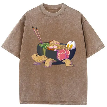 Tokyo-Tiger Turtle Ramen Funny Washed T-Shirt