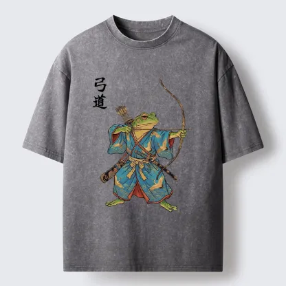 Tokyo-Tiger Frog Samurai Archery Art Washed T-Shirt