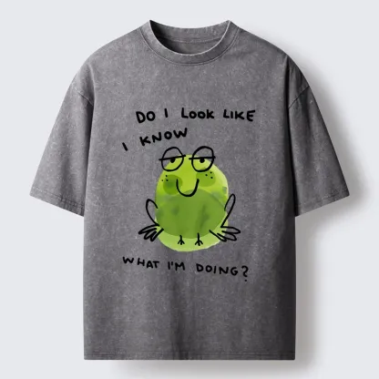 Tokyo-Tiger Little Green Frog Has No Idea What’s Next Washed T-Shirt