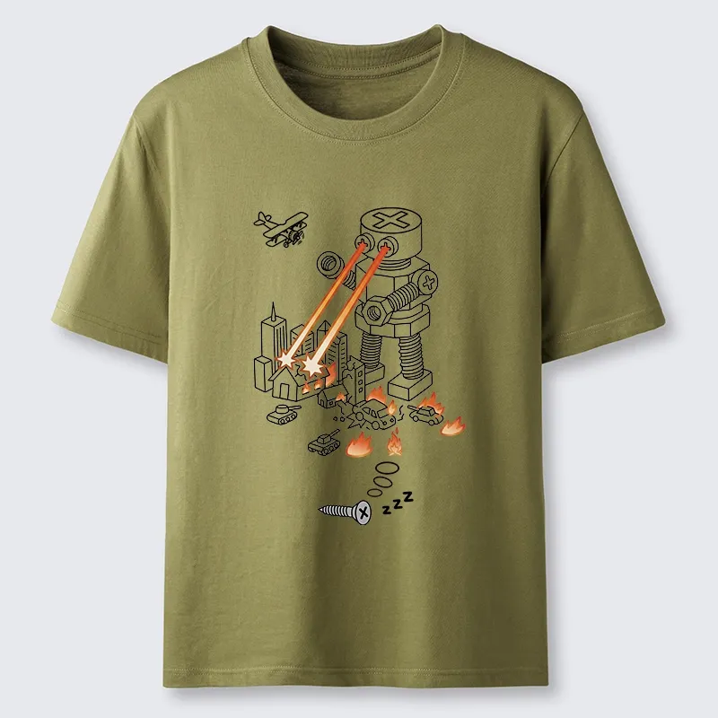 Tokyo-Tiger Funny Screw Robot Destroying City Classic T-Shirt