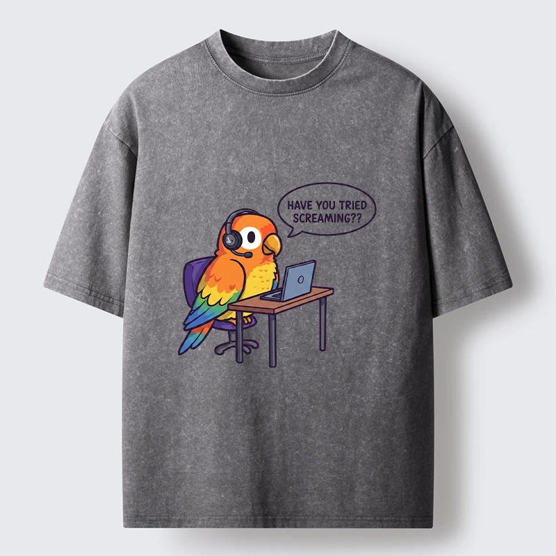 Tokyo-Tiger Funny Bird Call Center Agent Washed T-Shirt