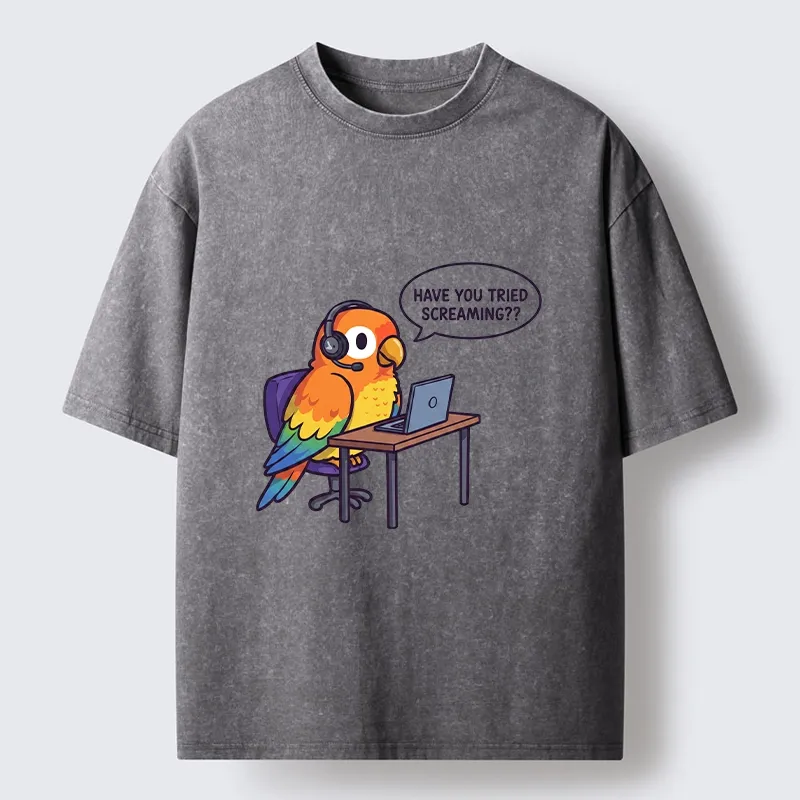 Tokyo-Tiger Funny Bird Call Center Agent Washed T-Shirt