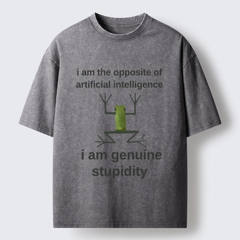 Tokyo-Tiger Genuine Stupidity Frog Meme Washed T-Shirt