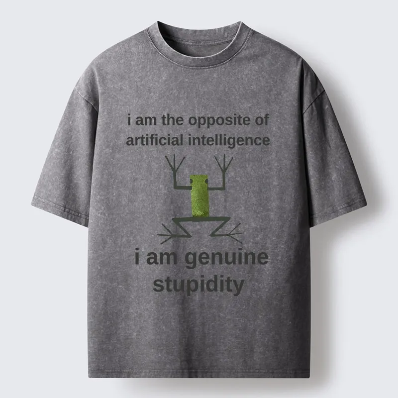 Tokyo-Tiger Genuine Stupidity Frog Meme Washed T-Shirt