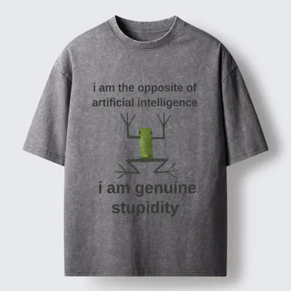 Tokyo-Tiger Genuine Stupidity Frog Meme Washed T-Shirt