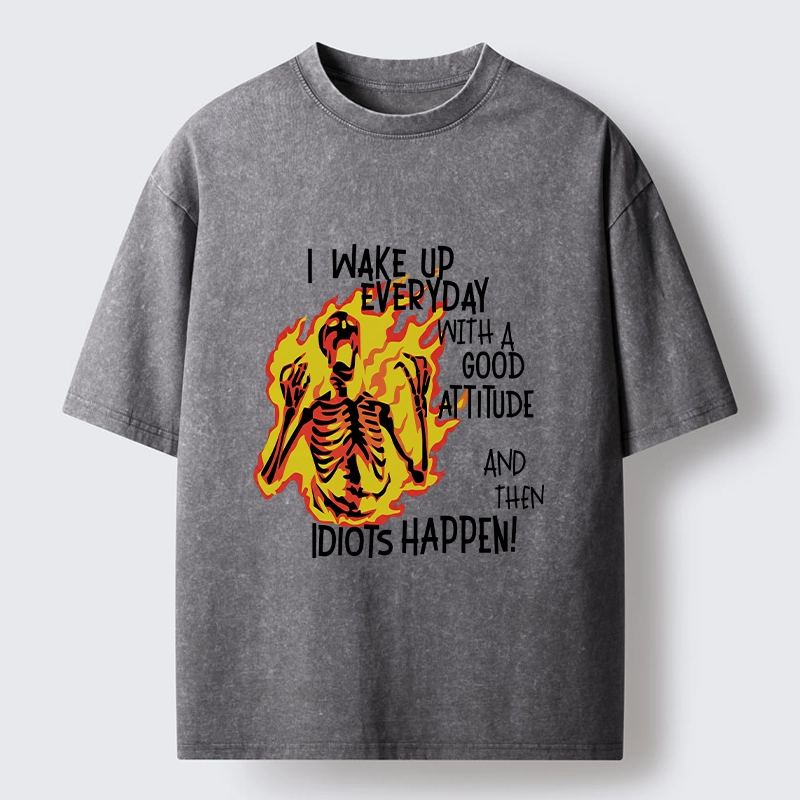 Tokyo-Tiger Skeleton With Bad Attitude Meme Washed T-Shirt