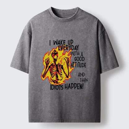 Tokyo-Tiger Skeleton With Bad Attitude Meme Washed T-Shirt